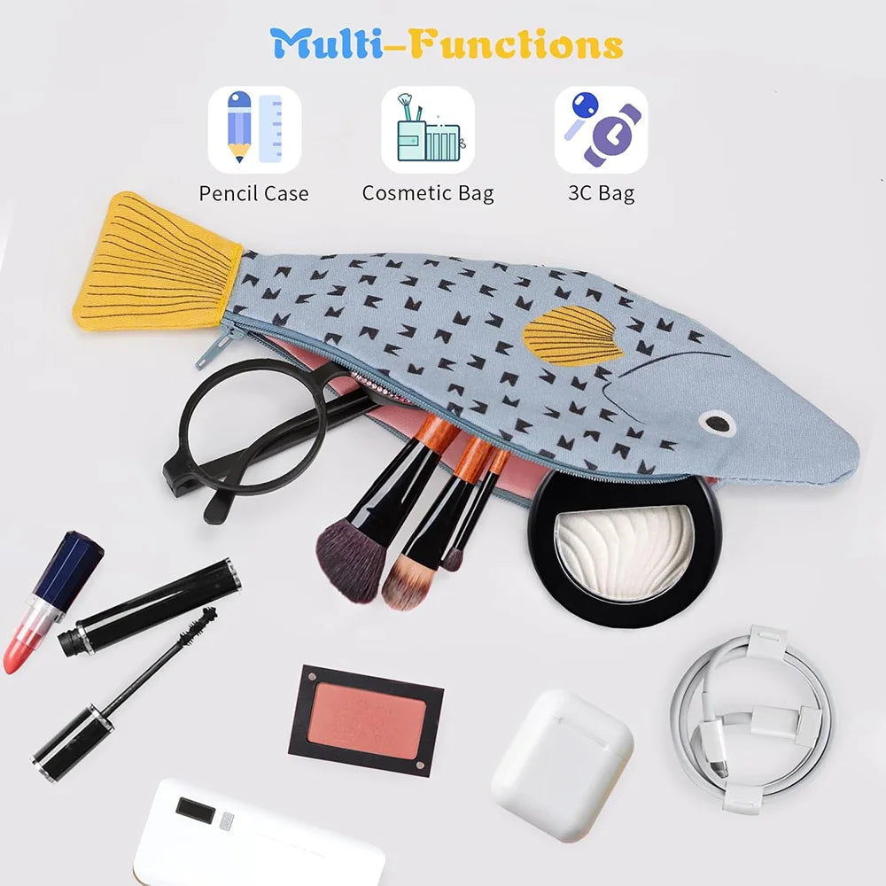 Adorable Fish Shape Pencil Case With Fishbone Lining 🐟 Pen Bag Coin Purse