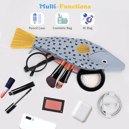 Adorable Fish Shape Pencil Case With Fishbone Lining 🐟 Pen Bag Coin Purse