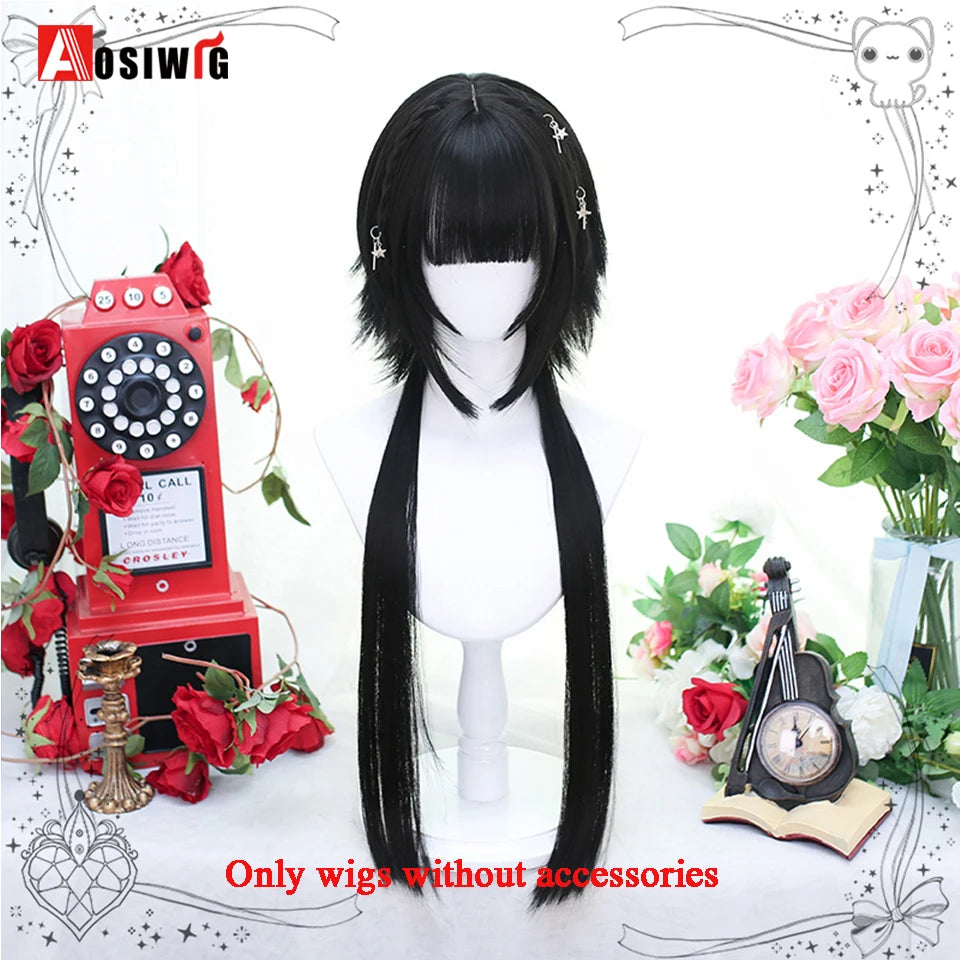 Kawaii Black & Blue Long Straight Lolita Wig 💖✨ Perfect for Cosplay & Parties! 🎉🎀