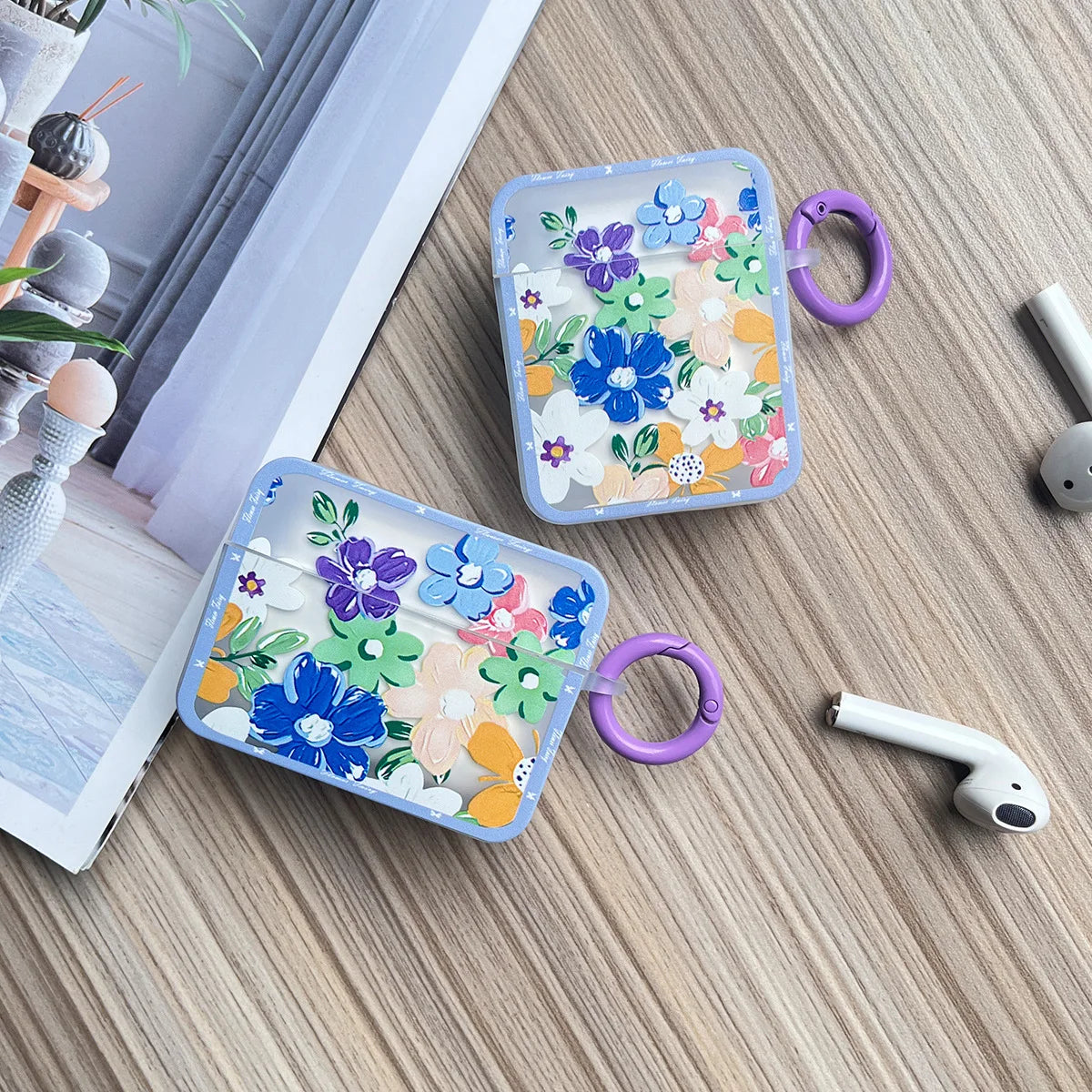 🌸 Cute Floral Silicone Case for AirPods 🌼 Stylish Earphone Cover with Keyring for Girls 🎀 - Pixie Quill