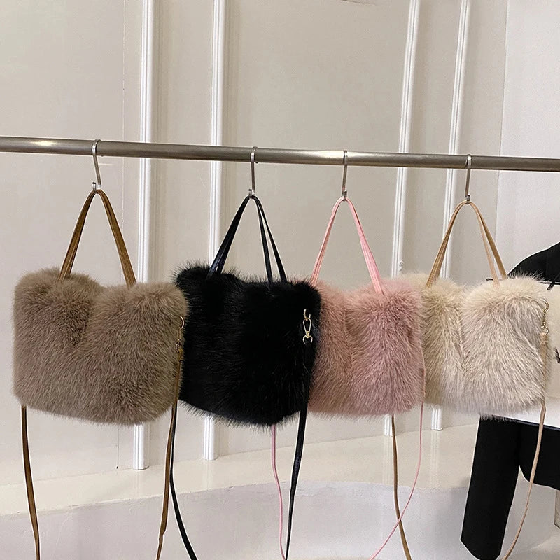 Kawaii Plush Faux Fur Bucket Tote 🐾✨ | Soft Winter Women's Handbag 👜🌸 | Adorable Crossbody Shoulder Bag for Cozy Style!