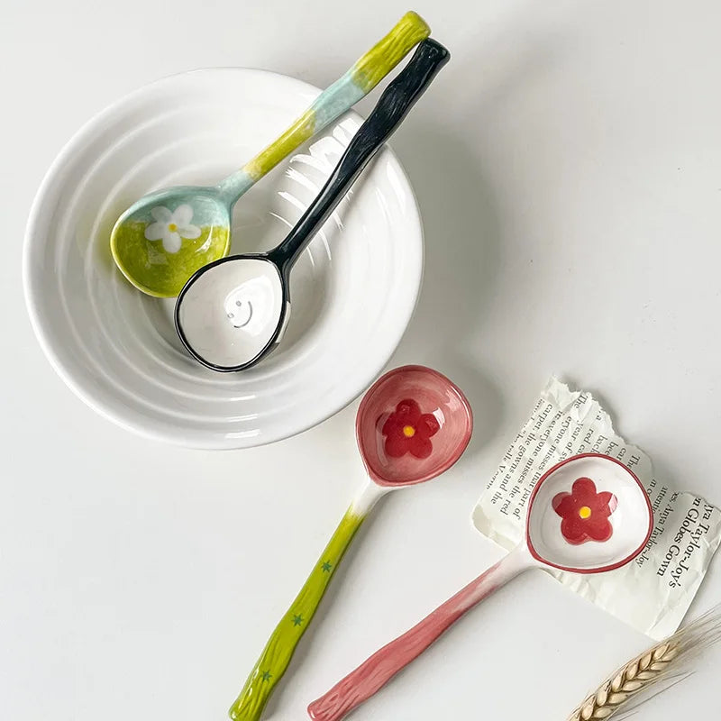 🌸 Adorable Hand-Painted Flower Spoon for Soups & Desserts 🍦✨ - Pixie Quill