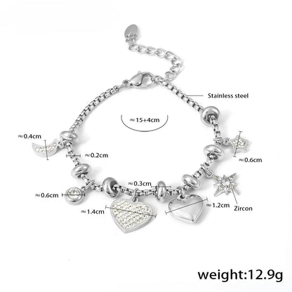 Kawaii 316L Stainless Steel Heart Charm Bracelet 💖✨ - 18k Gold-Plated with Sparkling Zircon Pendants! 🌟💕