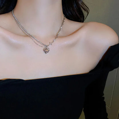 ✨ Kawaii Starry Zircon Pendant Necklace 🌟 | Cute Beaded Chain for Y2K Girls | Trendy Hip Hop Aesthetic Jewelry 🎀 | Perfect Gift for Moms & Besties! 💖