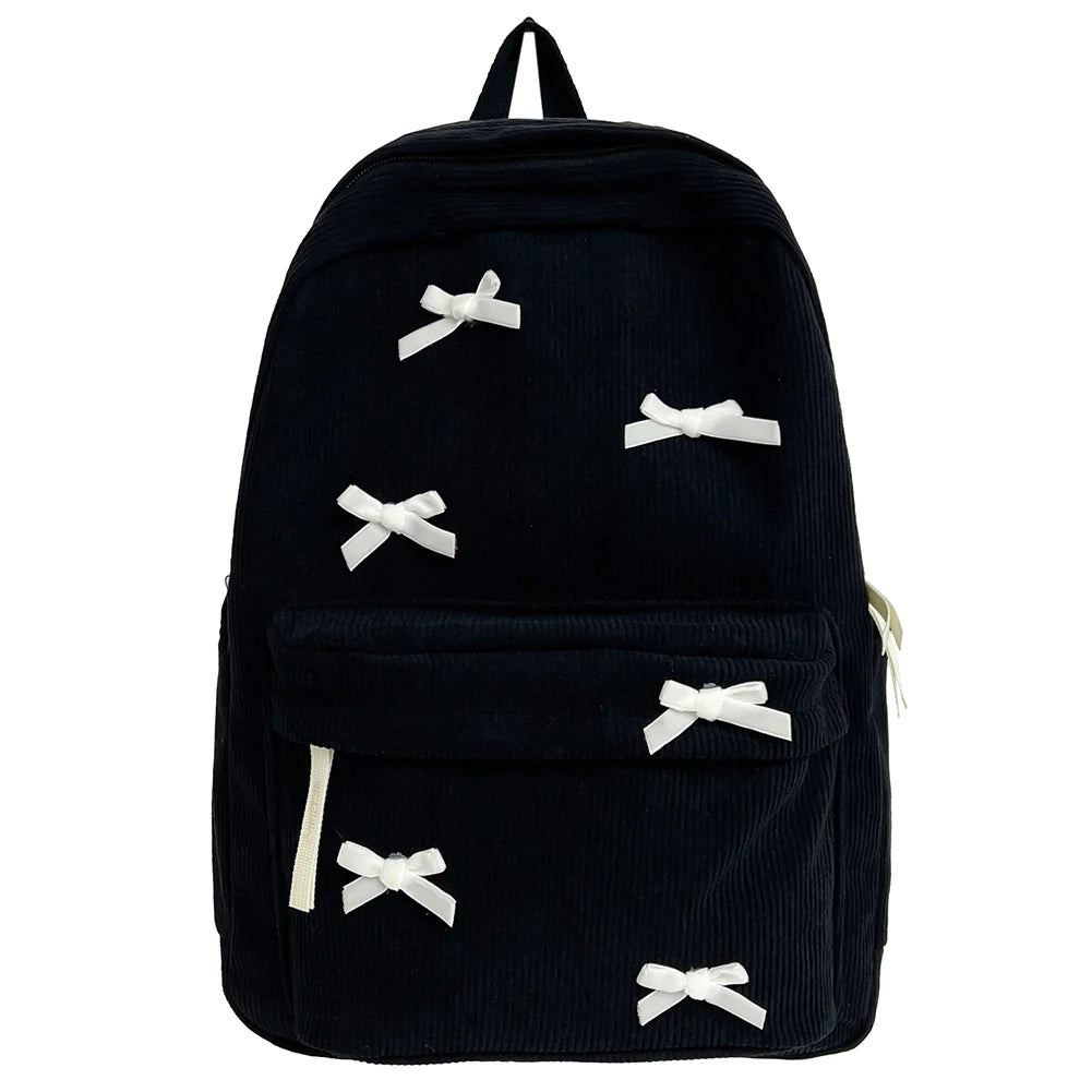 Charming Bowknot Corduroy Backpack 🎀✨ Cute Daypack for School & Travel 🦋🎒