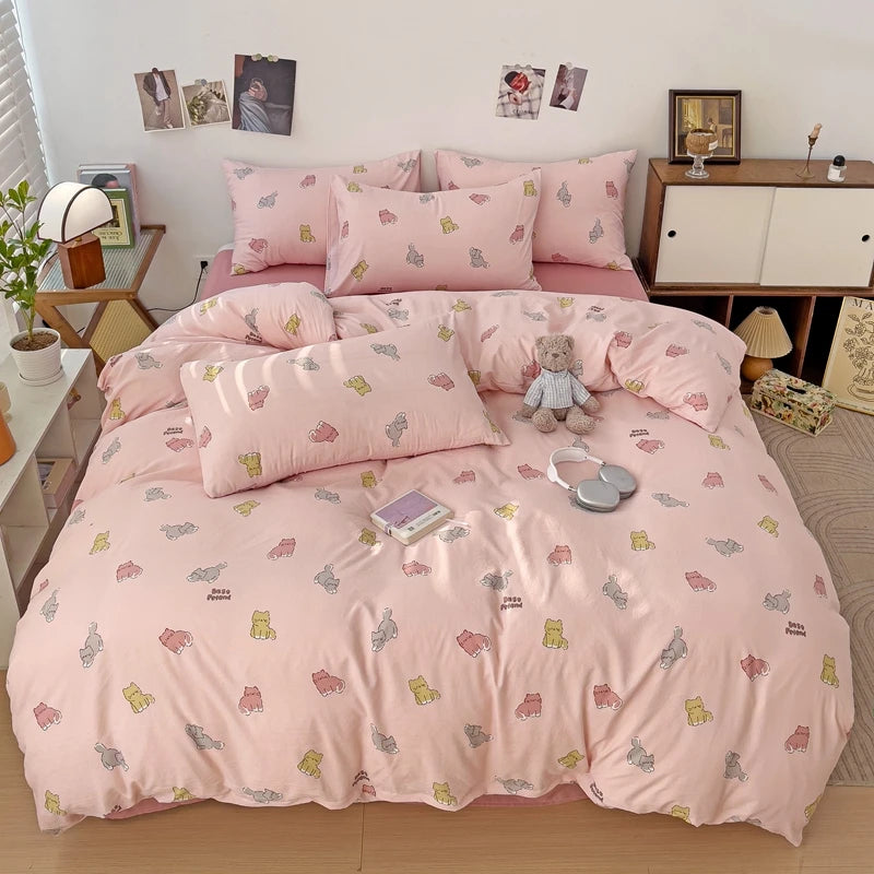 Kawaii Bear & Strawberry Duvet Cover Set 🍓🧸✨ - Perfect for Kids' Rooms!