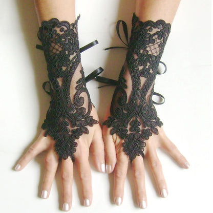 Wedding Fingerless Lace Gloves White Black Glam Party Accessory 💖✨