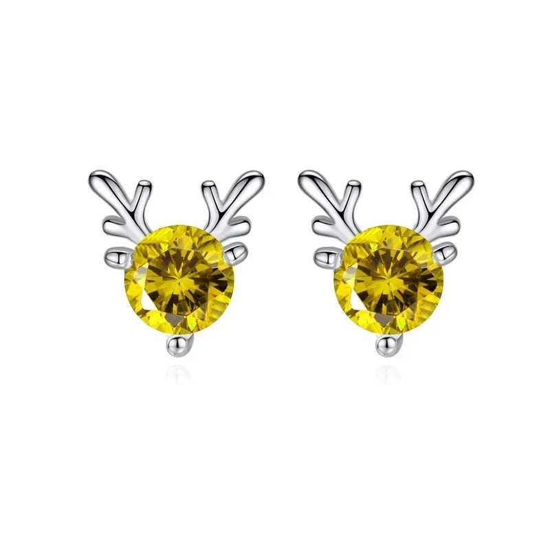 Deer Stud Earrings Cute Antler Charm CZ Crystal Gift For Girls Women 🎀🦌✨