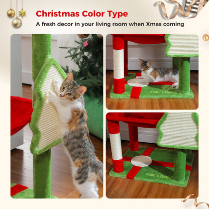 Christmas Cat Tree Tower For Indoor Cats 🎄🐾 Four Levels With Hammock Cozy Condo