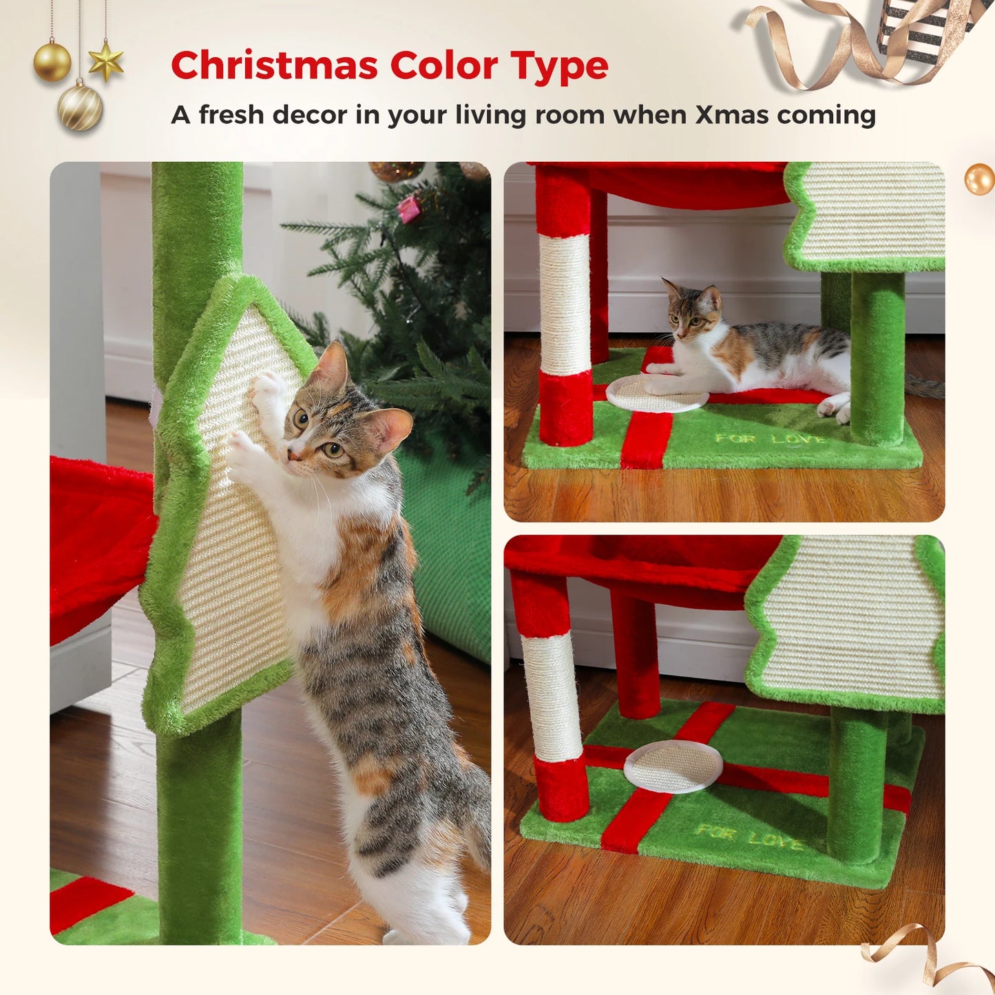 Whimsical Cat Tree Tower With Sisal Posts, Cozy Condo And Hammock 🐾🎄