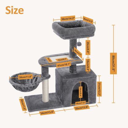 Whisker Wonderland Cat Tree Tower For Indoor Cats Grey Two Styles With Scratching Posts Hammock Top Perch 🐱🪵