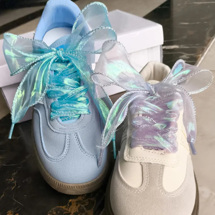 Pastel Chiffon Bowknot Shoelaces For Sneakers 80-140cm 🩷✨ Shiny Fishtail