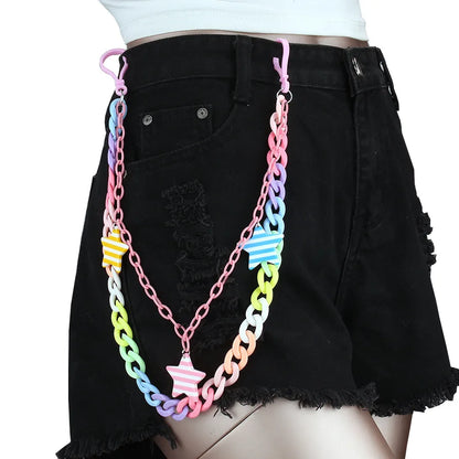 ✨ Kawaii Rainbow Star Keychain 🌈 | Cute Resin Waist Chain for Girls & Women 💖 | Fun Punk Jewelry Gift! 🌟