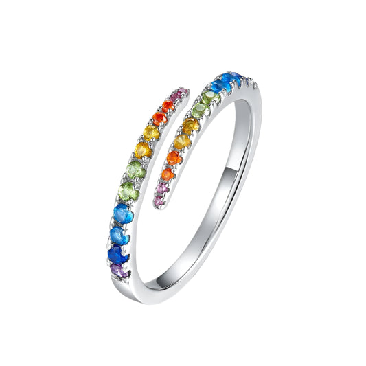 Kawaii Rainbow CZ Adjustable Ring 🌈✨ | Cute 925 Sterling Silver Wedding Band for Women 💍💖
