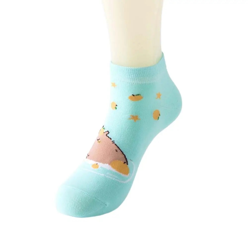 Kawaii Capybara Cotton Ankle Socks 🐾✨ Fun Summer Hosiery for Women - 5 Pairs!