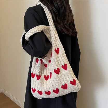 ❤️ Cute Crochet Heart Bags 🌊 Stylish Casual Beach Tote 🎉 Fun & Versatile Fashion Companion! 👜✨ - Pixie Quill