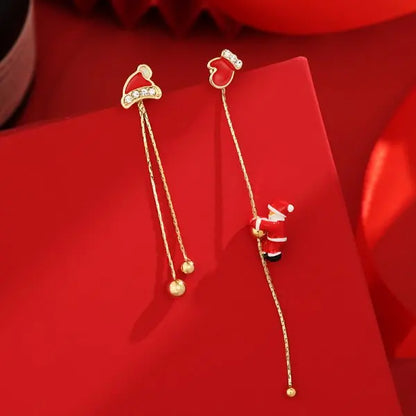 Santa Tassel Earrings Asymmetric Dangle for Women Christmas Snowflake 🎄✨