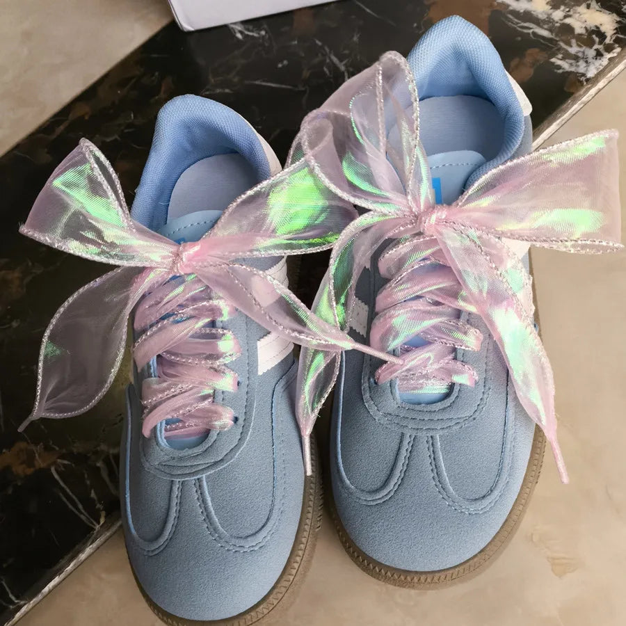 Pastel Chiffon Bowknot Shoelaces For Sneakers 80-140cm 🩷✨ Shiny Fishtail