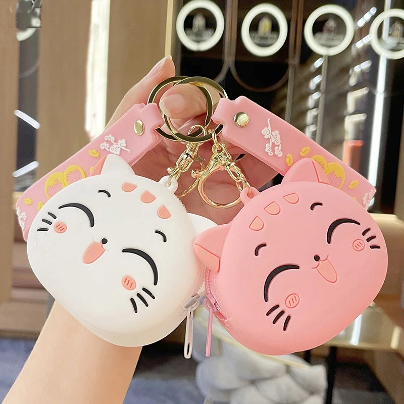 🐱 Kawaii Cat Silicone Coin Pouch 👜 Cute Keyring Organizer for Kids!