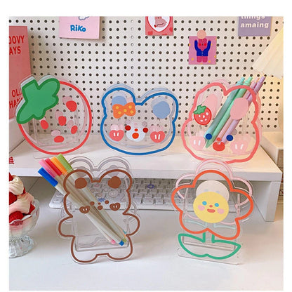 Acrylic Bear & Bunny Pen Holder 🐻🐰 - Cute Desktop Organizer for Makeup & Stationery ✨