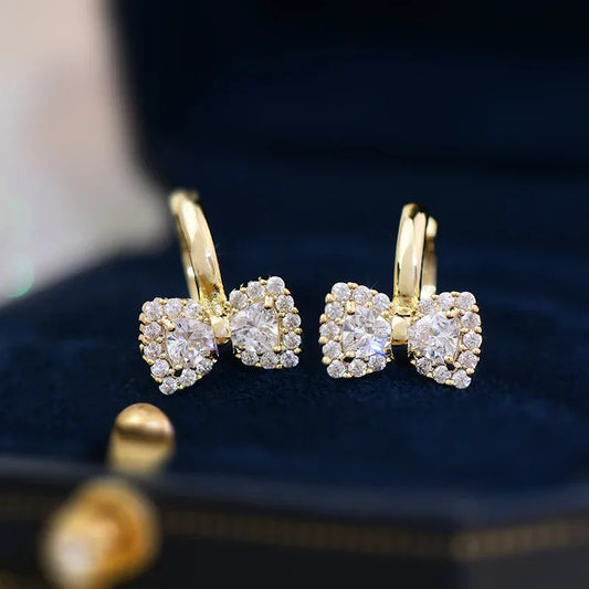 Kawaii Chic Gold-Plated Bow Zirconia Earrings 🎀✨ | Adorable Daily Accessory for Women