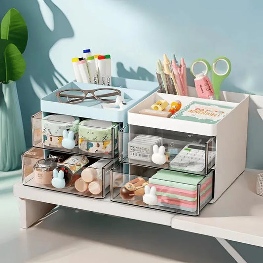 Kawaii Cute Desk Organizer 🧸✨ | Adorable Storage Box with Drawers for Pens, Makeup & More! 🌈📚