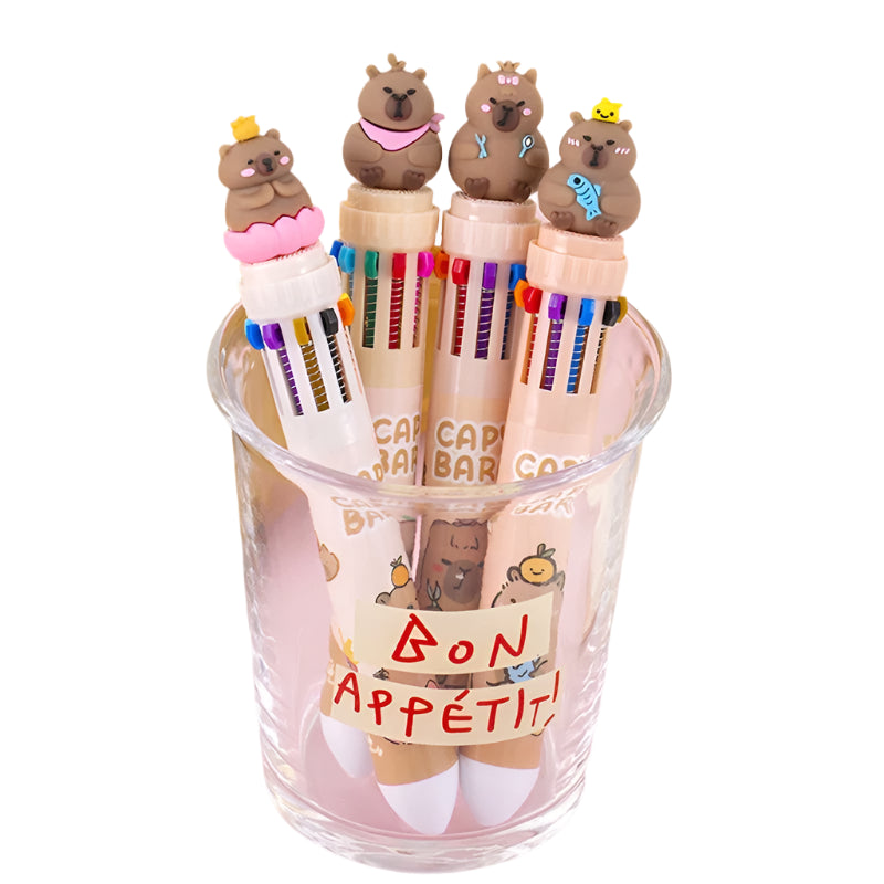Kawaii Capybara Colorful Pens 🐾✨ | 10 Cute Ballpoint Pens for School & Office 💖🎨 | Adorable Stationery Gifts for Students