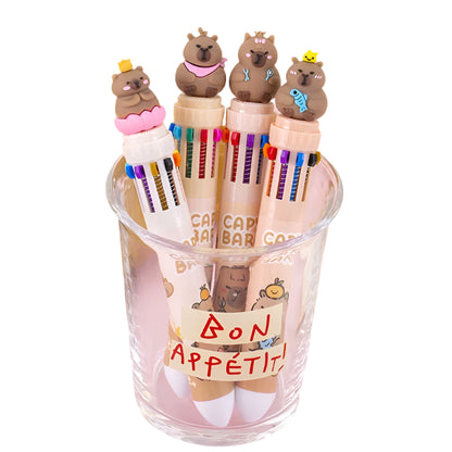 Kawaii Capybara Colorful Pens 🐾✨ | 10 Cute Ballpoint Pens for School & Office 💖🎨 | Adorable Stationery Gifts for Students