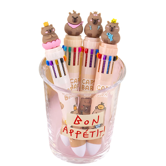 Kawaii Capybara Colorful Pens 🐾✨ | 10 Cute Ballpoint Pens for School & Office 💖🎨 | Adorable Stationery Gifts for Students