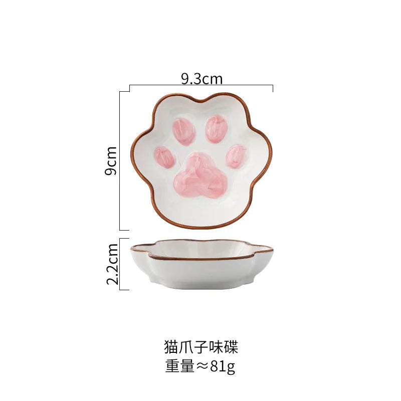 Adorable Cat's Paw Ceramic Sauce Dish 🍜✨ Kawaii Dessert Plate for Dips & Seasonings 🐾🌸