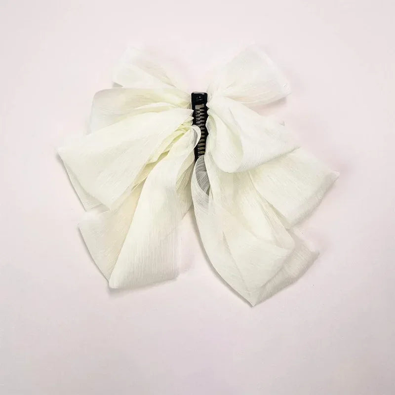 Charming Chiffon Bow Banana Clip 🎀✨ for High Ponytails – Vintage Style Hair Accessory 🐒🌸 - Pixie Quill