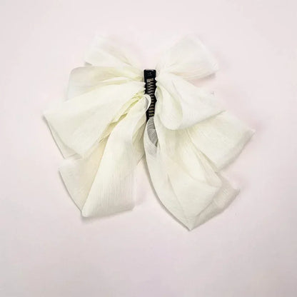 Charming Chiffon Bow Banana Clip 🎀✨ for High Ponytails – Vintage Style Hair Accessory 🐒🌸 - Pixie Quill