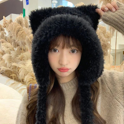 Women Winter Fox Fur Plush Beanie With Bear Ears Cosplay Cap Cozy Warm Hat 🦊❄️