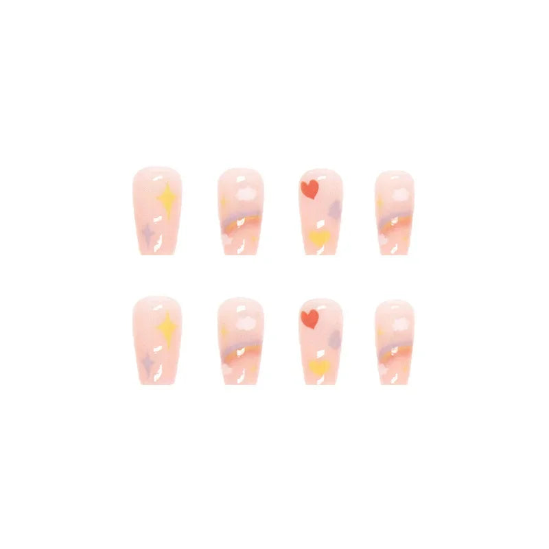 ✨ 24P Kawaii Rainbow Ballerina Press-On Nails 💅 - Adorable Full Cover Artificial Fake Nails for Creative Nail Art! 🌈