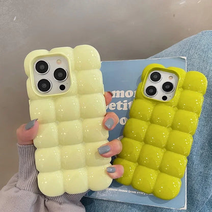 Kawaii 3D Block Lattice iPhone Case 🎀🍬 | Shockproof Soft Silicone Cover for iPhone 11-16 Pro Max ✨