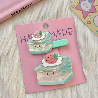 Kawaii Cartoon Cherry Cake Hair Clip 🍒🎂 | Fun & Creative Mini Barrettes Set | Adorable Korean Style Hair Accessories ✨