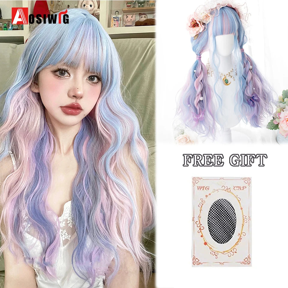 Kawaii Black & Blue Long Straight Lolita Wig 💖✨ Perfect for Cosplay & Parties! 🎉🎀