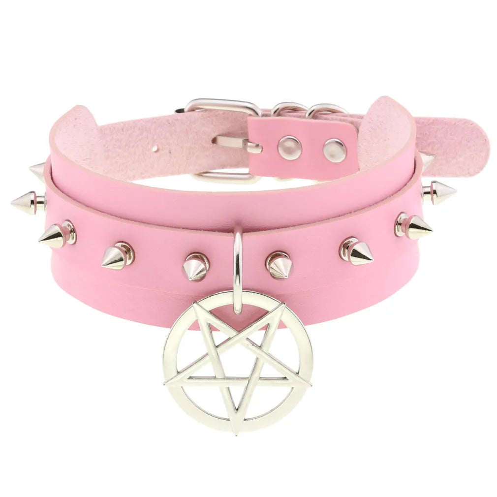 Pink Lace Leather Choker With Heart Pendant, Punk Gothic Style ✨💗