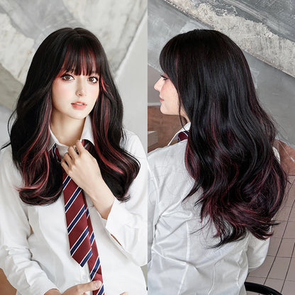 Kawaii Dreamy Sakura Pink Wavy Wig 🌸✨ | High-Density Curly Hair with Bangs for Sweet Girls 💖🎀