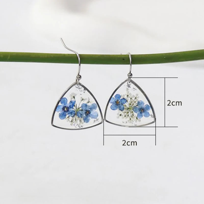 Elegant Pressed Flower Earrings For Women Natural Blue Floral Drop Earrings Handmake Epoxy Resin Plant Earring Jewelry Wholesale