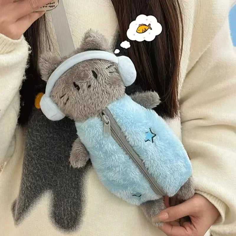 Adorable Cat Plush Earphone Bag 🎀 Kawaii Mini Shoulder Bag for Girls 🐾 Cute Animal Doll Messenger for Students 🎉 Perfect Gift!