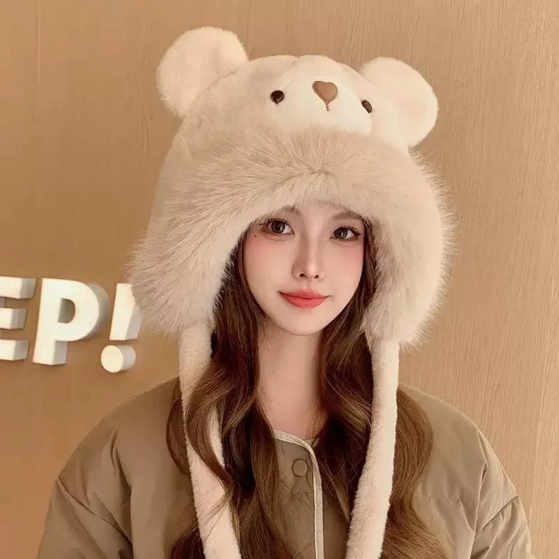 Cozy Bear Ear Beanie Knit Hat For Women Winter Warmth Plush Polyester 🧸