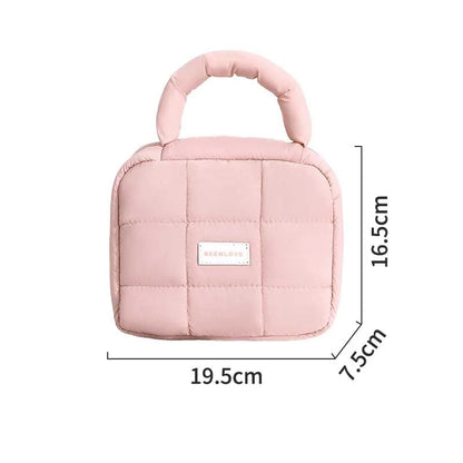 Kawaii Puffed Cosmetic Bag 🌸✨ Cute Quilted Toiletry Pouch for Travel 👜💕 Multi-Purpose Makeup Case