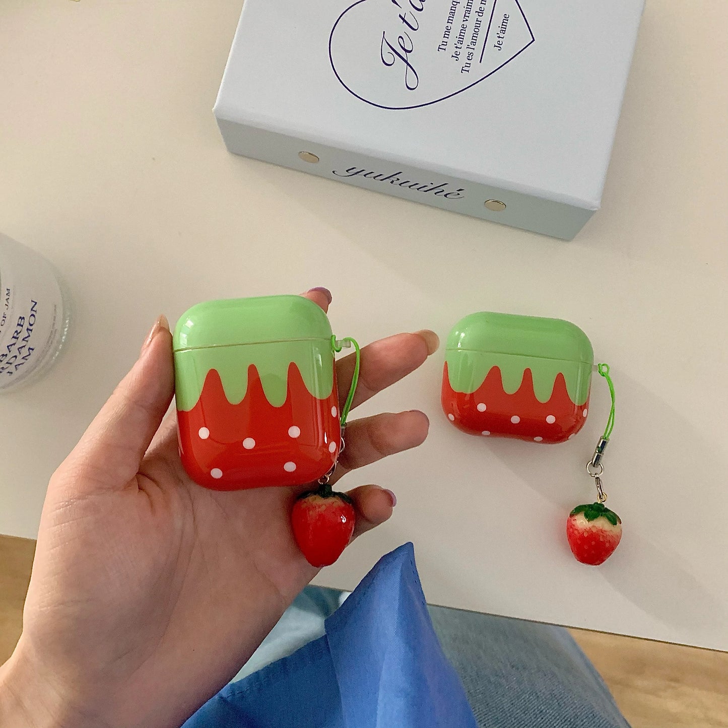 Kawaii Strawberry Dreams 🍓✨ Cute Red Polka Dot AirPods Case with Charm Pendant - Shockproof & Stylish! 🎧💕