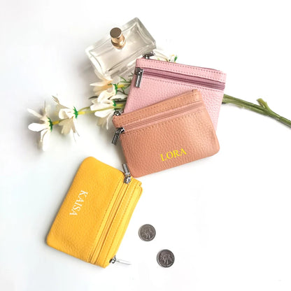 Kawaii Custom Leather Coin Purse 🌈✨ | Adorable Personalized Key Ring Wallet 🎀 | Mini Cowhide Card Holder for Cute Gifting 💖