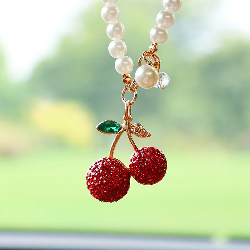 Kawaii Cherry Blossom Diamond Pendant 🌸✨ - Adorable Car Rearview Mirror Accessory & Gift! 🚗💎