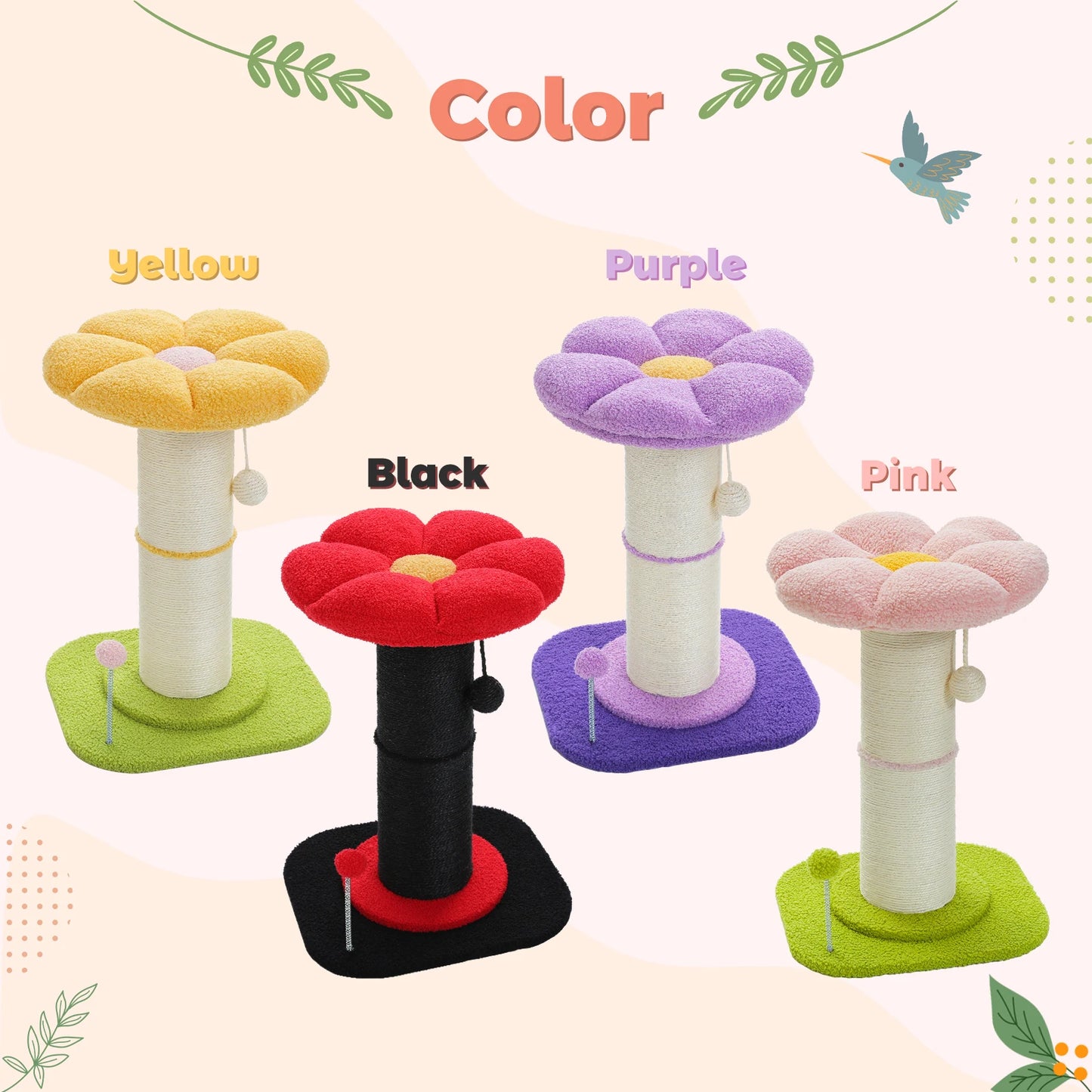 Flower Pink Cat Tree Indoor Scratching Post With Thick Sisal 🐾🌸