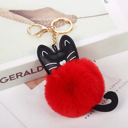Kawaii Cat Pompom Keychain 🐾✨ Adorable Fur Ball Tail Accessory for Bags & Keys 💖 Perfect Gift for Cat Lovers!