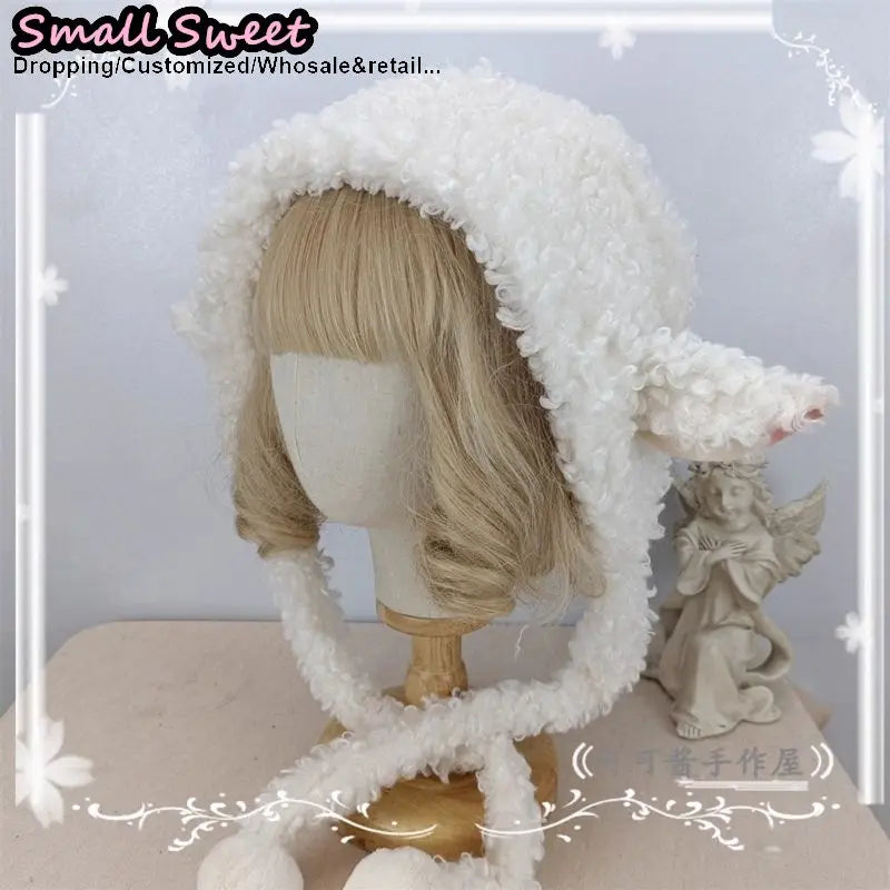 Fluffy Sheep Ears Beanie For Women Warm Winter Y2K Gothic Lolita Style 🐑❄️