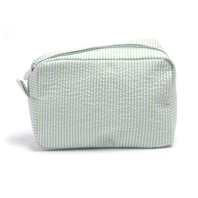 Kawaii Personalized Seersucker Makeup Bag 🎀✨ | Custom Embroidered Name | Cute Bridesmaid Gift 💖💄
